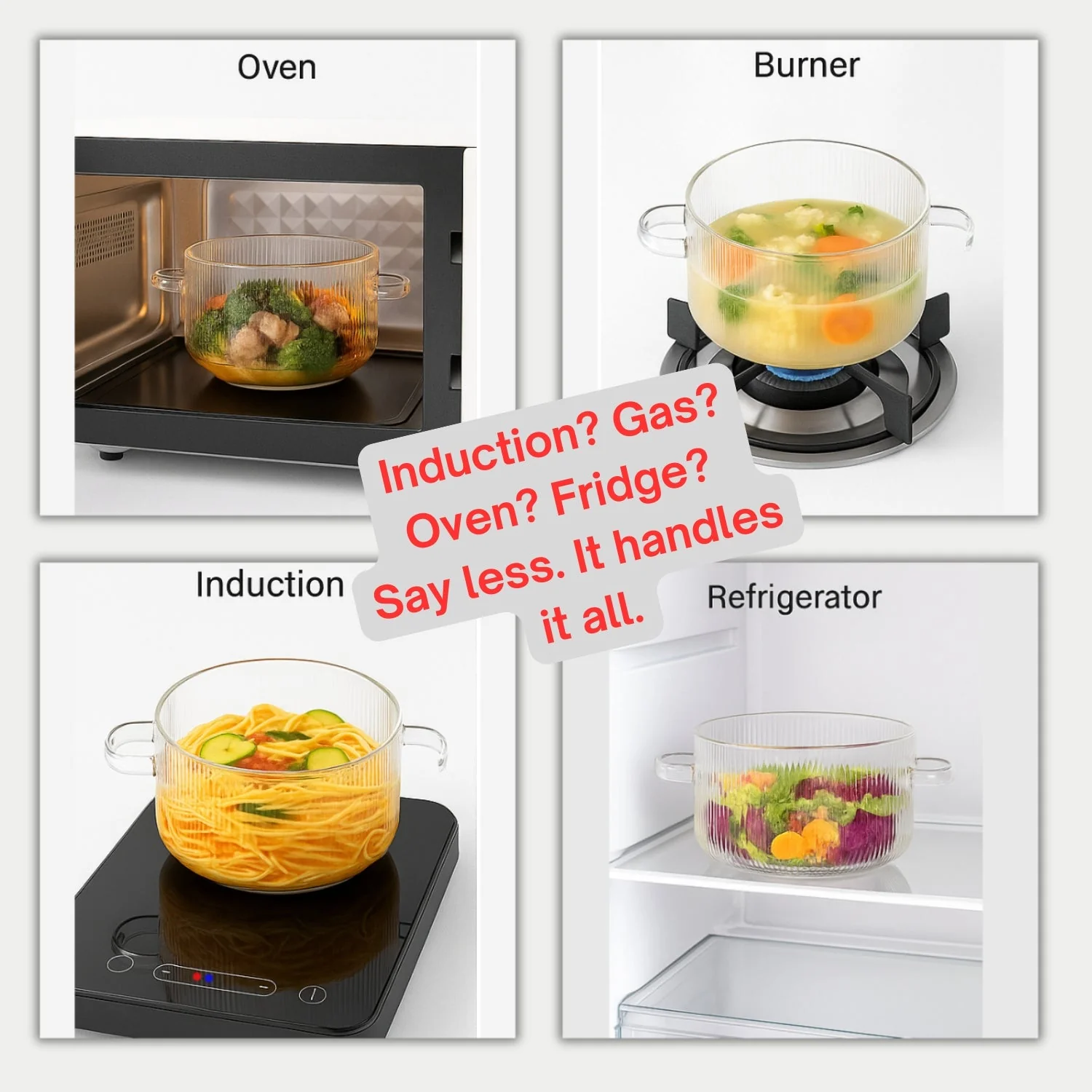 1600ml Multipurpose Borosilicate Glass Pot with Bear Knob Lid | Ideal for Cooking, Serving, Storage & More - Image 4