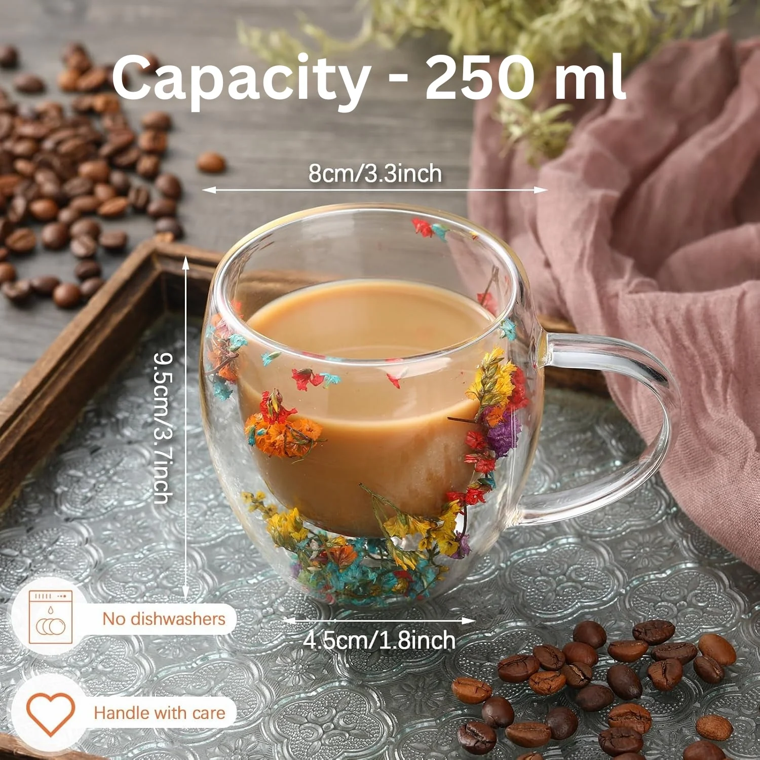 250ml Double-Walled Borosilicate Glass Cups | Transparent Insulated Coffee Mugs for Hot & Cold Beverages (Set of 2) - Image 10