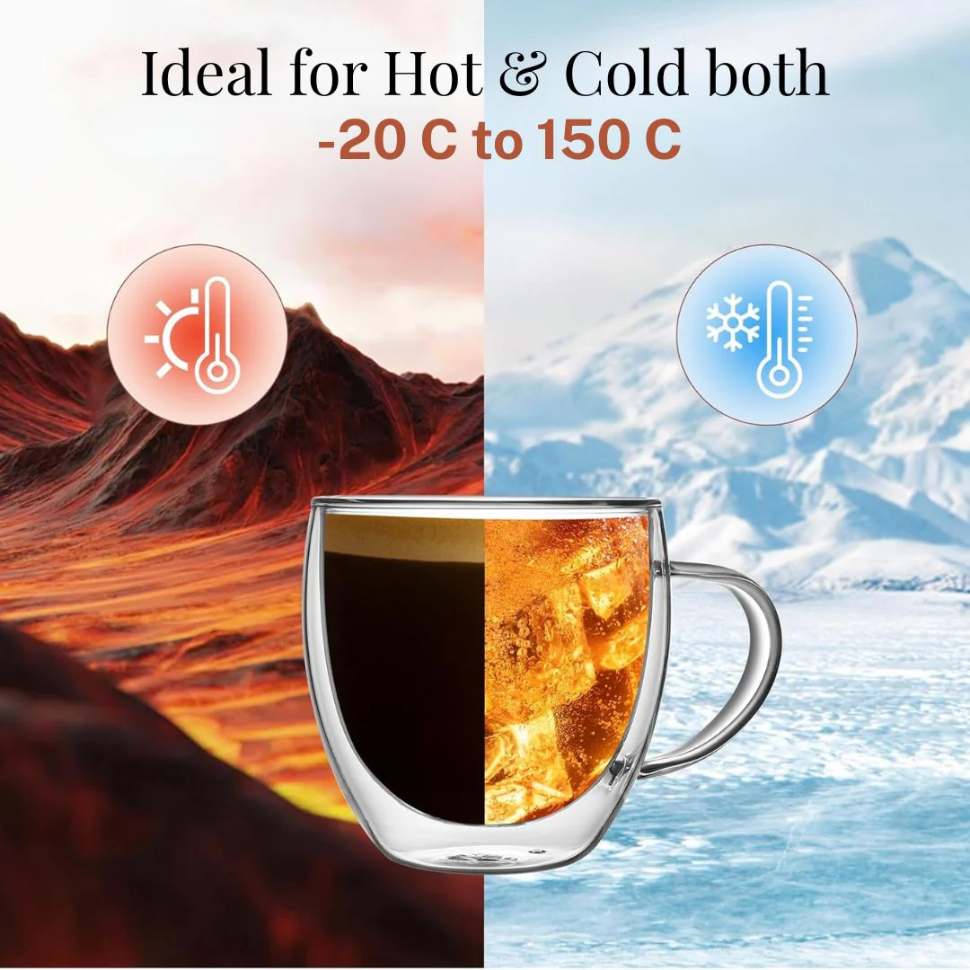 250ml Double-Walled Borosilicate Glass Cups | Transparent Insulated Coffee Mugs for Hot & Cold Beverages (Set of 2) - Image 5