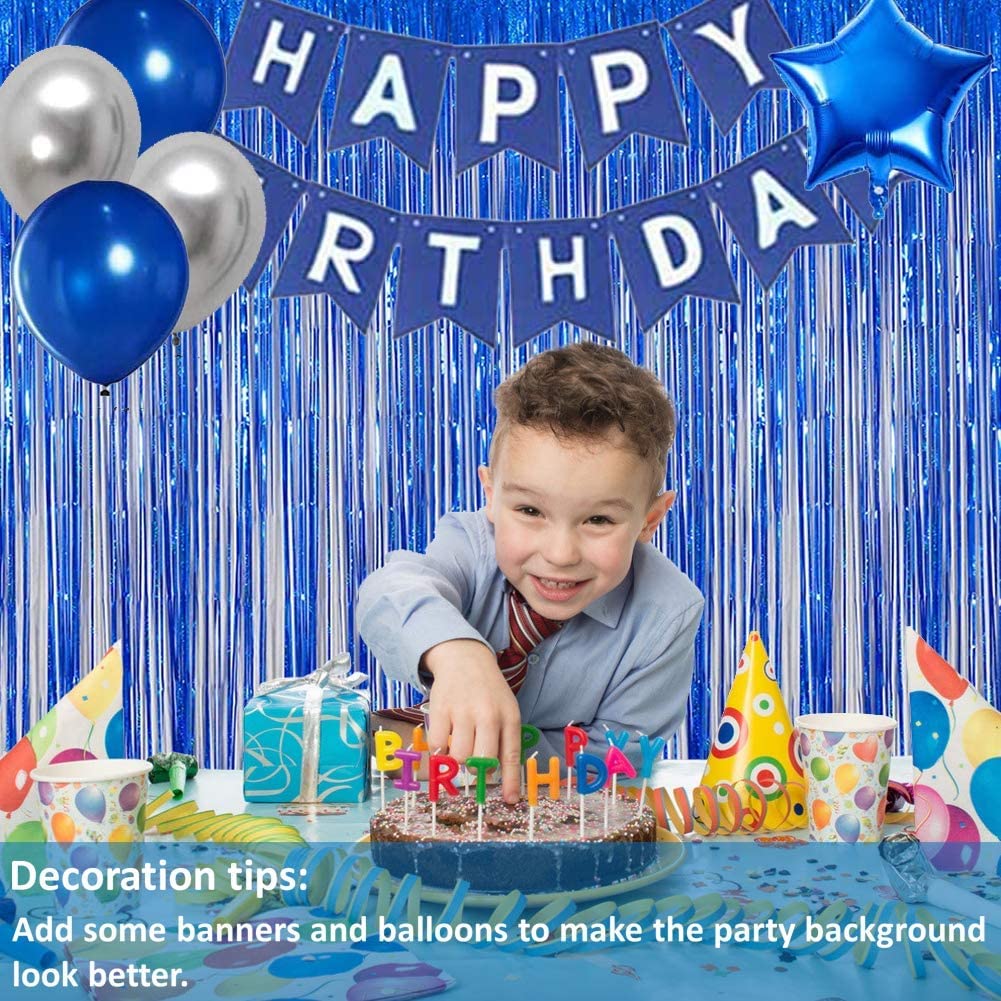 3 Pack Foil Fringe Curtain, Blue Tinsel for Party Decoration - Image 3