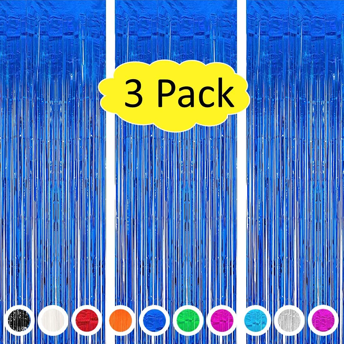 3 Pack Foil Fringe Curtain, Blue Tinsel for Party Decoration - Image 4