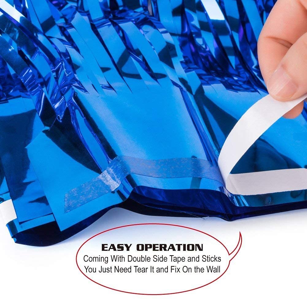 3 Pack Foil Fringe Curtain, Blue Tinsel for Party Decoration - Image 7