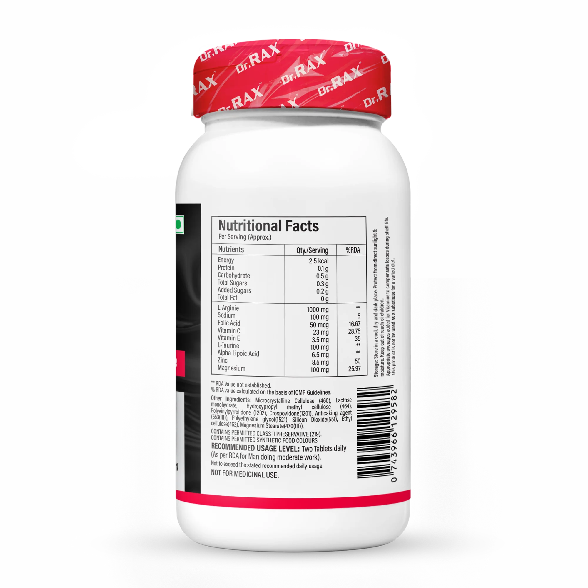 Dr. Rax L-Arginine, Folic Acid & Zinc Veg Tablet - Image 5