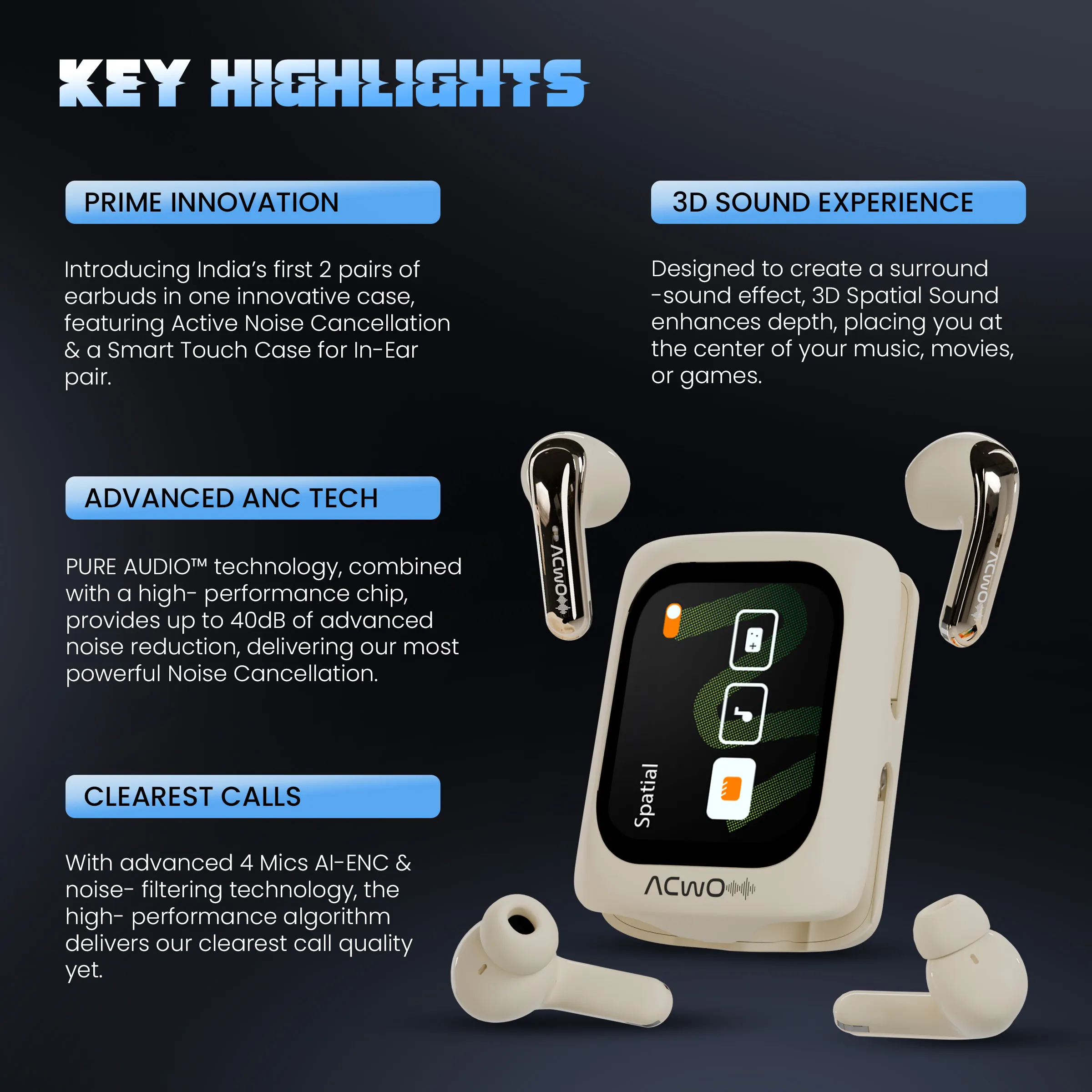 Dwots Fire Prime : [IndiaS First 4 Earbuds In 1 Case With Advanced Anc + Smart Touch Screen Display] - Image 12