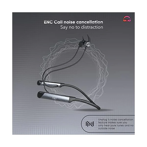 EKKO Unplug N04 Neckband: Premium ENC, 40ms Latency, Max Bass, Twin Connect, Siri & Google Assistant (Black) - Image 3