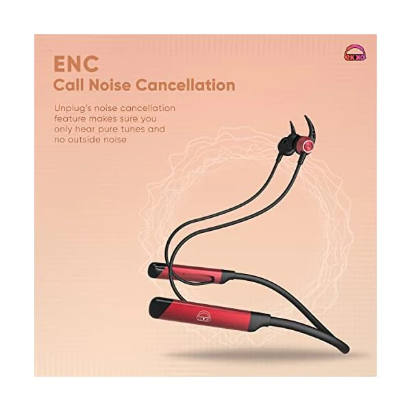 EKKO Unplug N04 Neckband: Premium ENC, 40ms Latency, Max Bass, Twin Connect, Siri & Google Assistant (Red) - Image 3