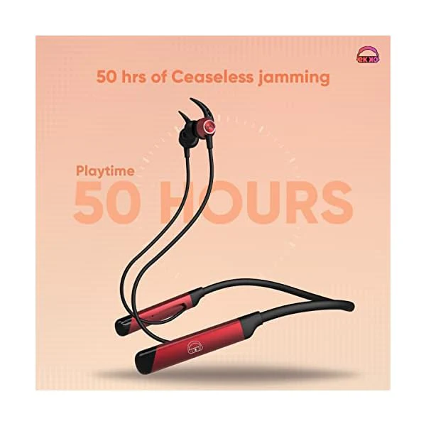 EKKO Unplug N04 Neckband: Premium ENC, 40ms Latency, Max Bass, Twin Connect, Siri & Google Assistant (Red) - Image 6
