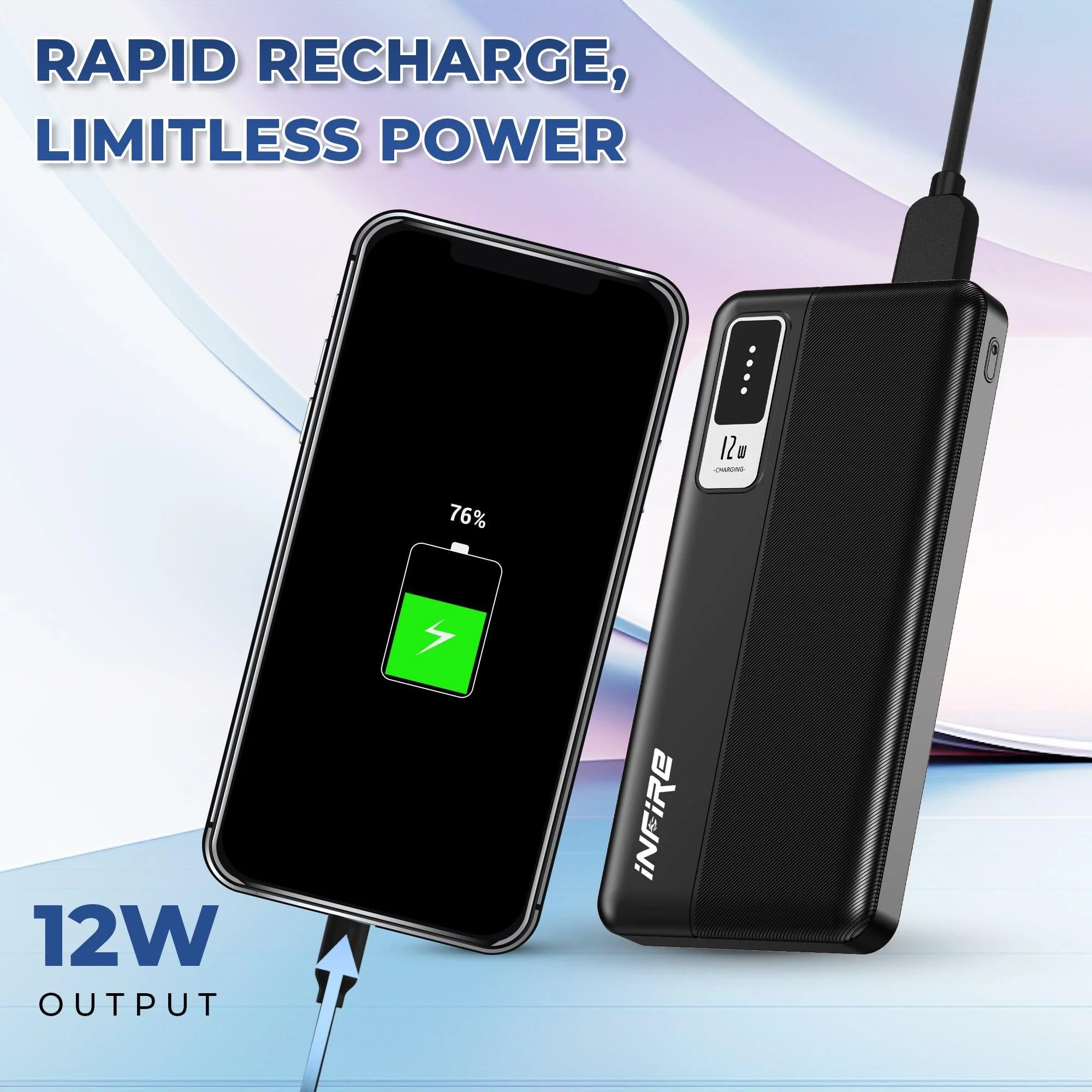 Force 10000mAh Power Bank 12W Fast Charging | Dual USB Output , 1 Micro USB Input, 1Type C Input |LED Indicator, Lightweight| Lithium Polymer Power Bank (Black) - Image 3
