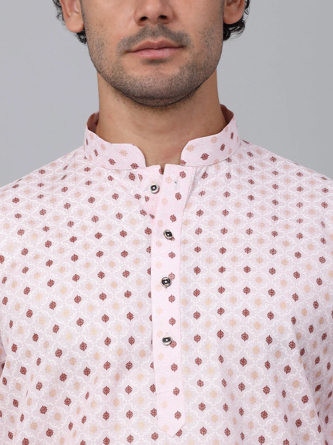 KRAFT INDIA Men Cotton Floral Printed Knee Length Kurta With White Elastic Waistband Pyjama Set - Image 13