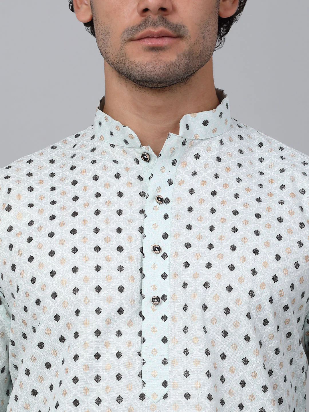 KRAFT INDIA Men Cotton Floral Printed Knee Length Kurta With White Elastic Waistband Pyjama Set - Image 18