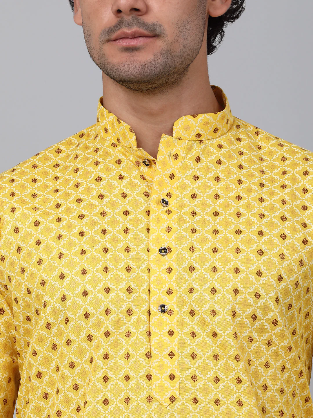 KRAFT INDIA Men Cotton Floral Printed Knee Length Kurta With White Elastic Waistband Pyjama Set - Image 27