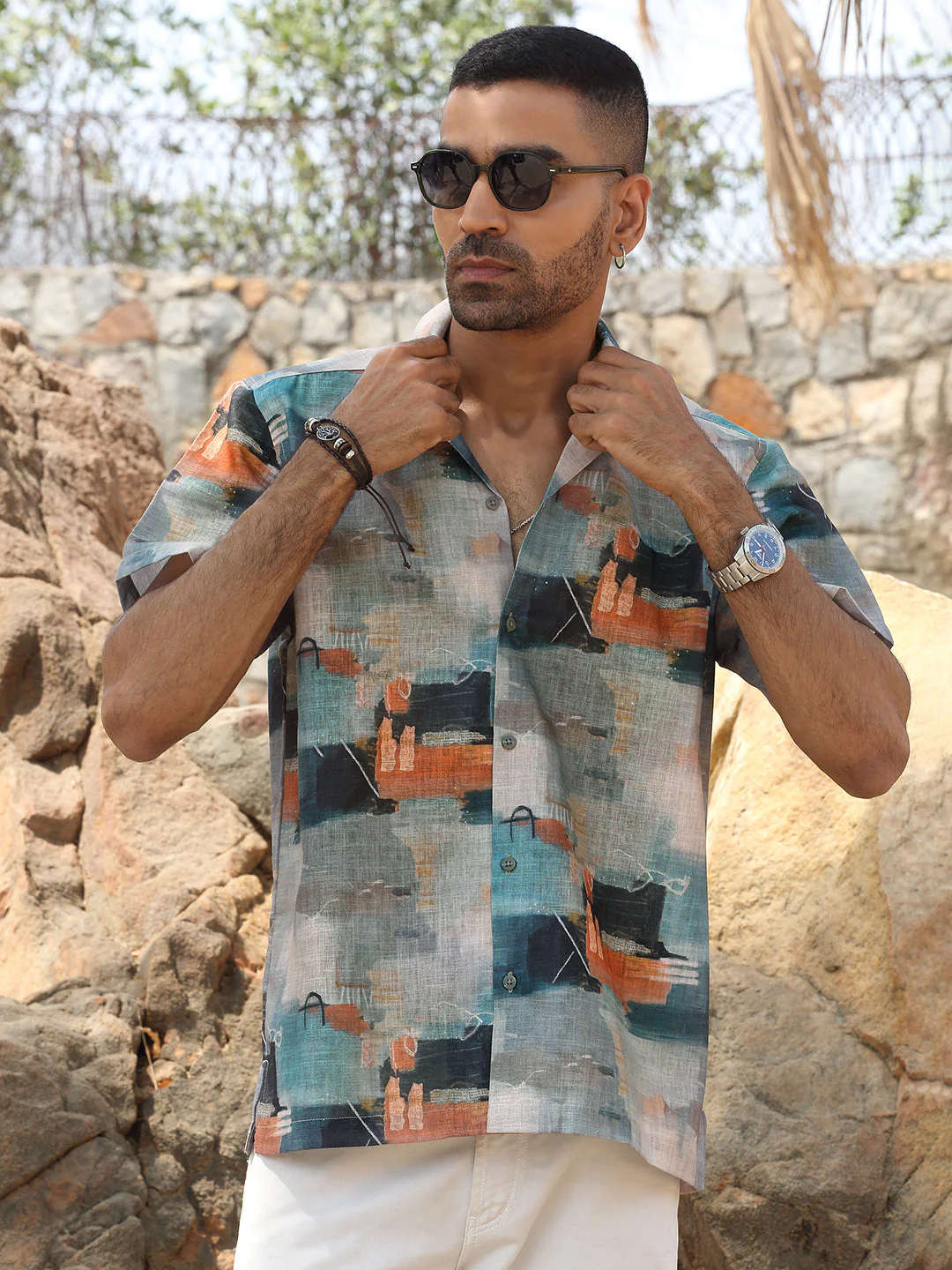 KRAFT INDIA Men Cotton Linen Cuban Collar Abstract Printed Casual Shirt - Image 10