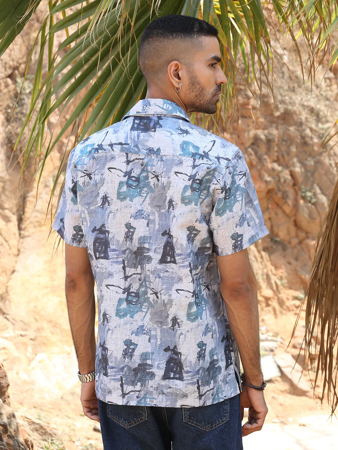 KRAFT INDIA Men Cotton Linen Cuban Collar Abstract Printed Casual Shirt - Image 12