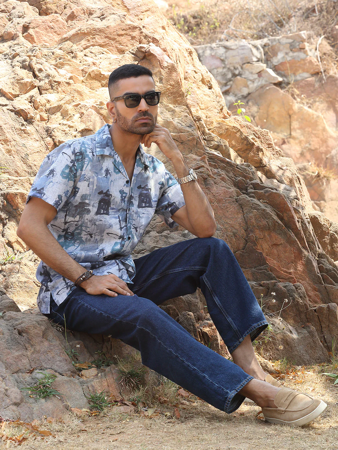 KRAFT INDIA Men Cotton Linen Cuban Collar Abstract Printed Casual Shirt - Image 14