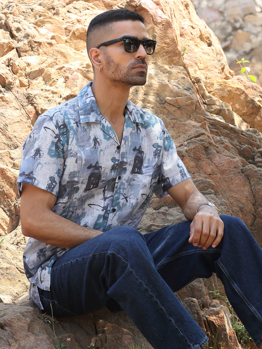 KRAFT INDIA Men Cotton Linen Cuban Collar Abstract Printed Casual Shirt - Image 15