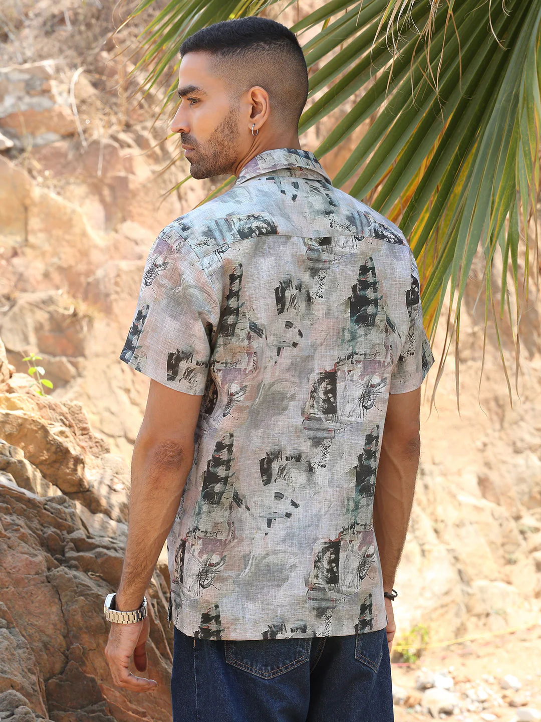 KRAFT INDIA Men Cotton Linen Cuban Collar Abstract Printed Casual Shirt - Image 17