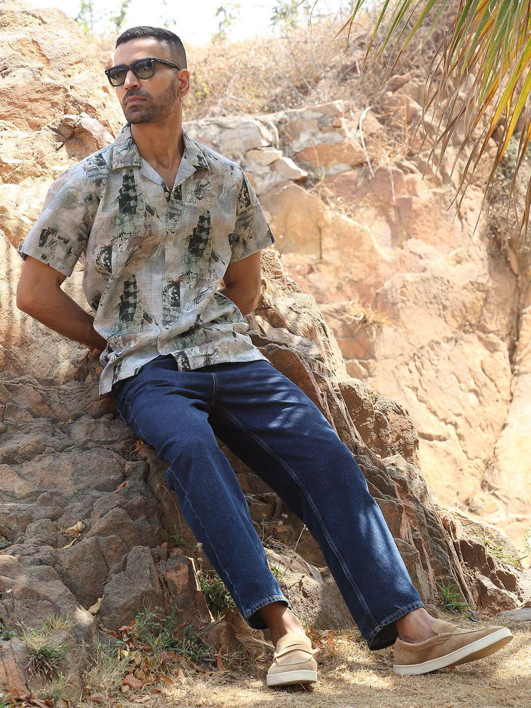 KRAFT INDIA Men Cotton Linen Cuban Collar Abstract Printed Casual Shirt - Image 19