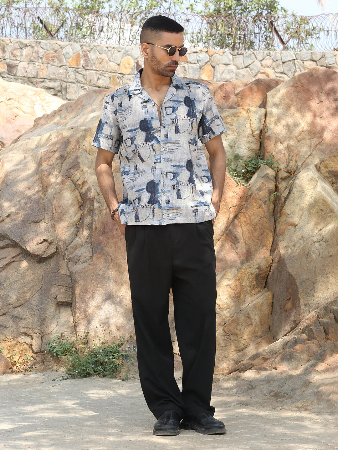 KRAFT INDIA Men Cotton Linen Cuban Collar Abstract Printed Casual Shirt - Image 4