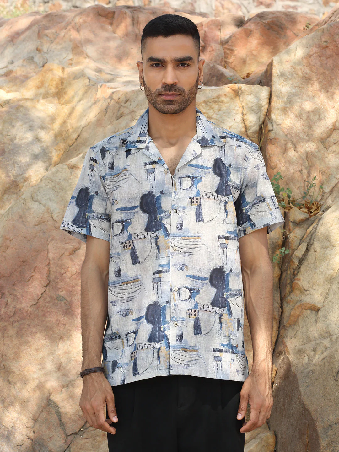 KRAFT INDIA Men Cotton Linen Cuban Collar Abstract Printed Casual Shirt - Image 5