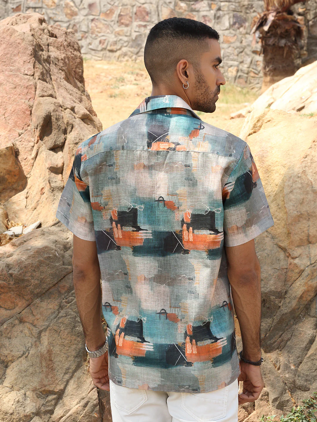 KRAFT INDIA Men Cotton Linen Cuban Collar Abstract Printed Casual Shirt - Image 7