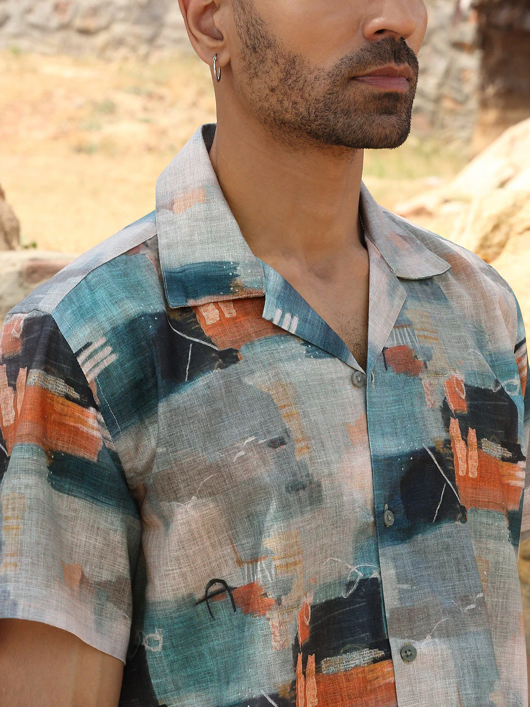 KRAFT INDIA Men Cotton Linen Cuban Collar Abstract Printed Casual Shirt - Image 8