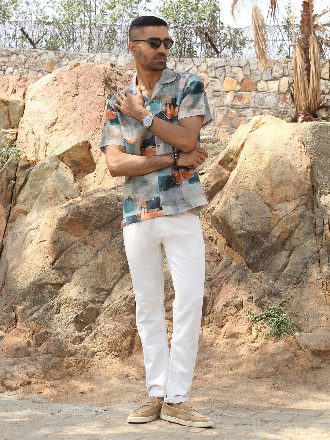 KRAFT INDIA Men Cotton Linen Cuban Collar Abstract Printed Casual Shirt - Image 9