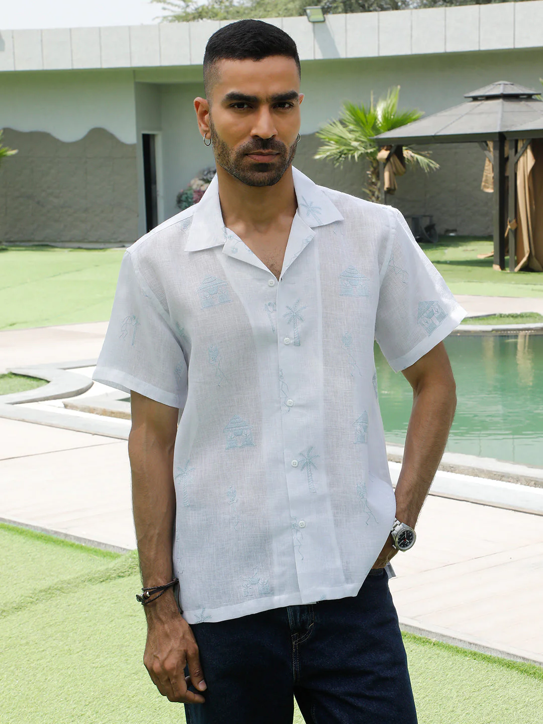 KRAFT INDIA Men Cotton Linen Cuban Collar Embroidered Tribal Designed Casual Shirt - Image 11
