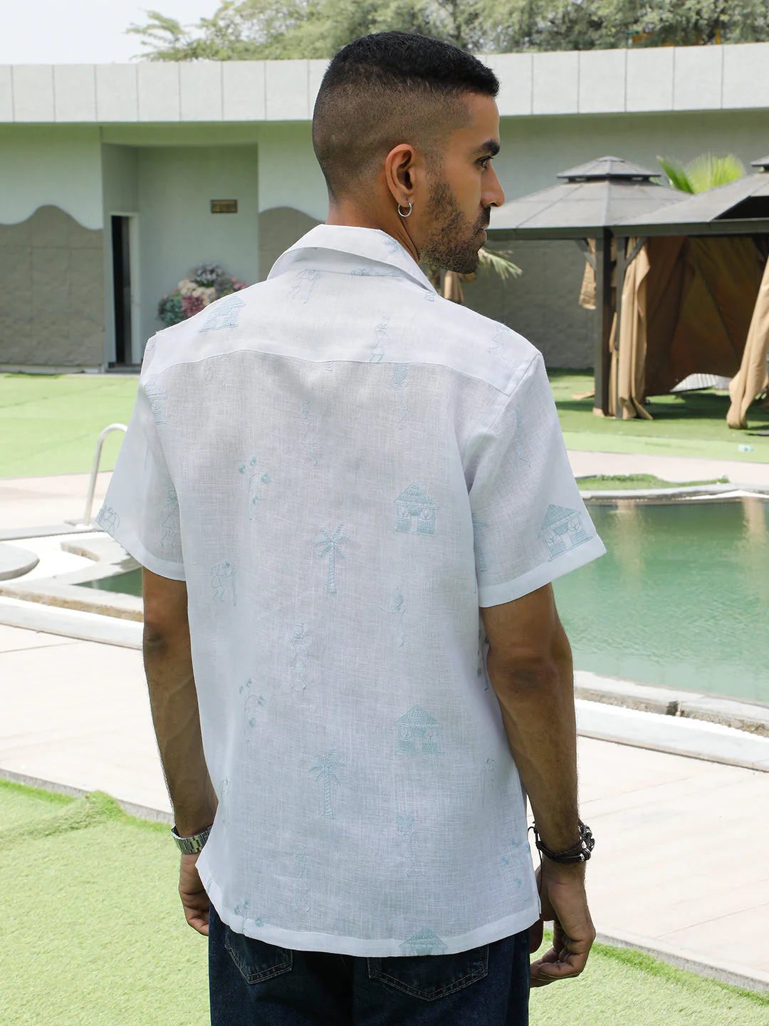 KRAFT INDIA Men Cotton Linen Cuban Collar Embroidered Tribal Designed Casual Shirt - Image 12