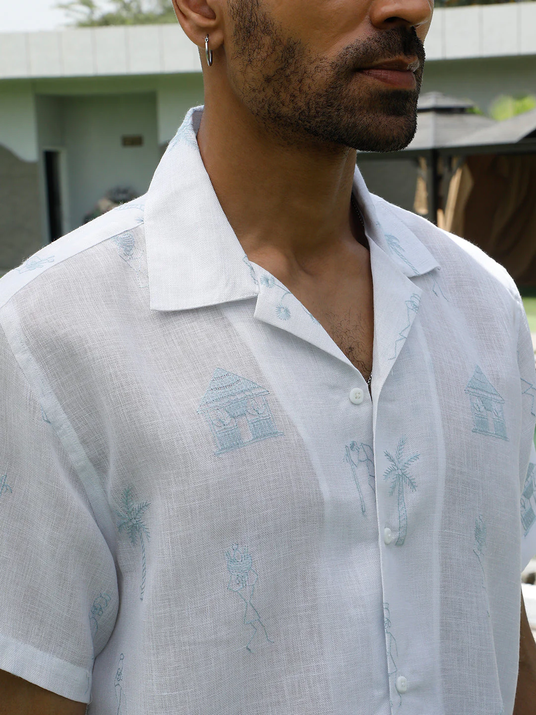 KRAFT INDIA Men Cotton Linen Cuban Collar Embroidered Tribal Designed Casual Shirt - Image 13