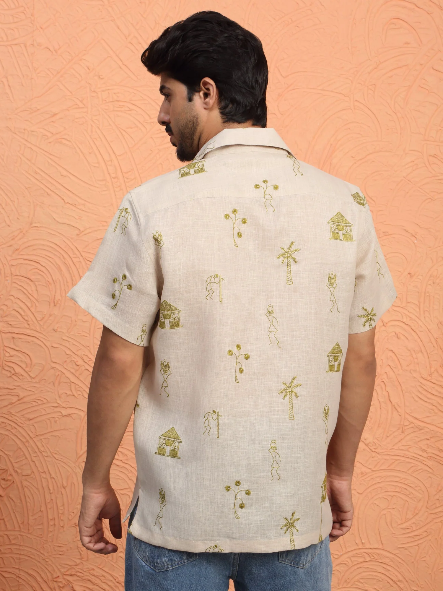 KRAFT INDIA Men Cotton Linen Cuban Collar Embroidered Tribal Designed Casual Shirt - Image 17