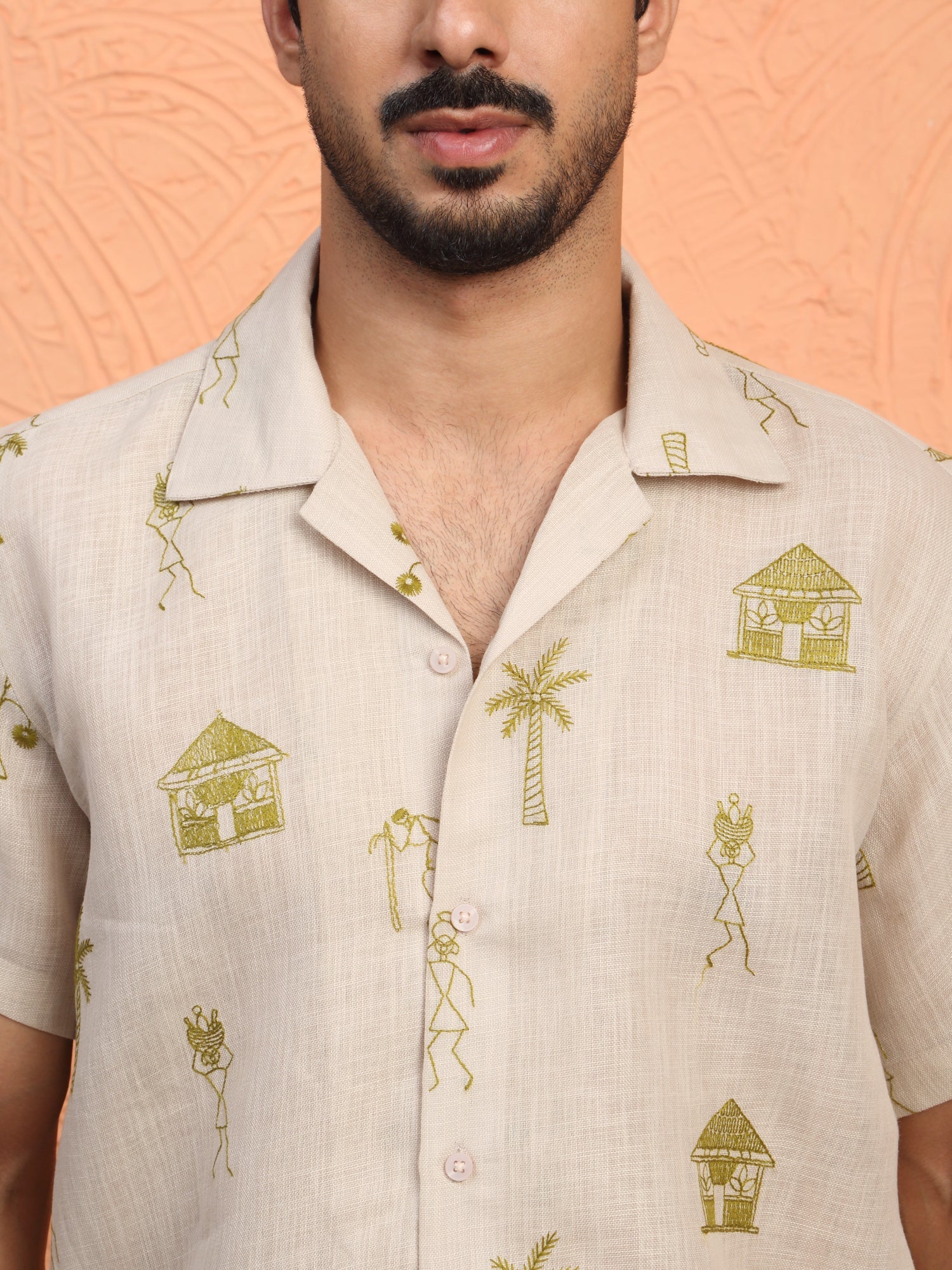 KRAFT INDIA Men Cotton Linen Cuban Collar Embroidered Tribal Designed Casual Shirt - Image 18