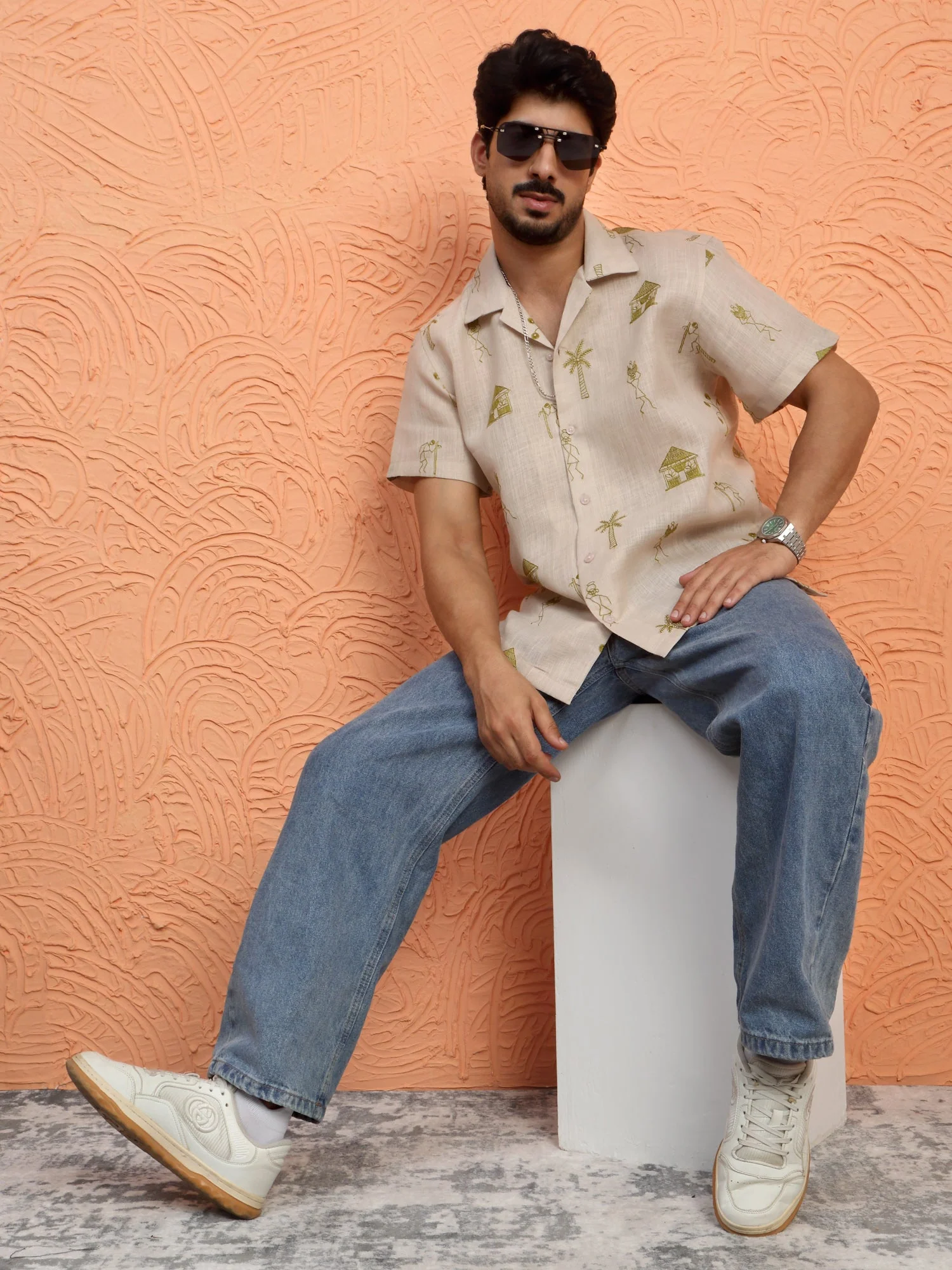 KRAFT INDIA Men Cotton Linen Cuban Collar Embroidered Tribal Designed Casual Shirt - Image 19