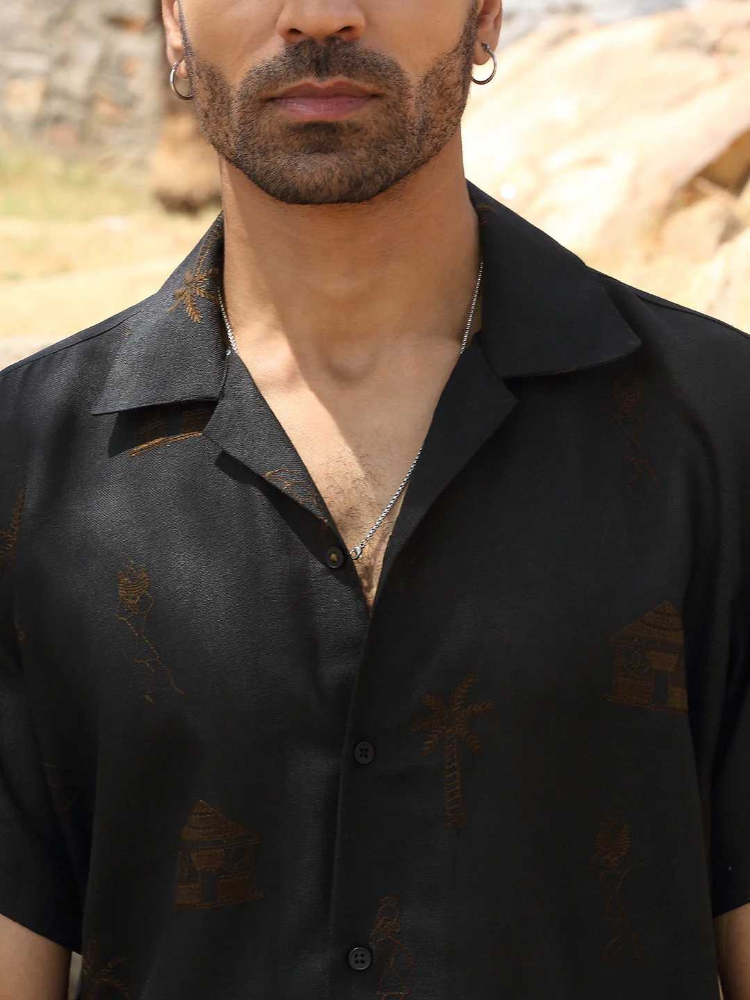 KRAFT INDIA Men Cotton Linen Cuban Collar Embroidered Tribal Designed Casual Shirt - Image 3