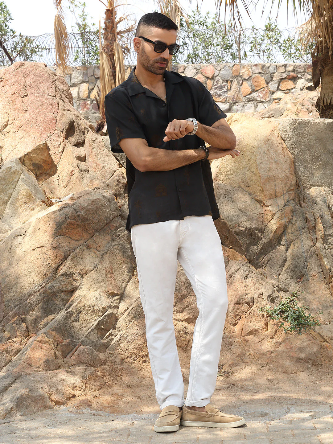 KRAFT INDIA Men Cotton Linen Cuban Collar Embroidered Tribal Designed Casual Shirt - Image 4