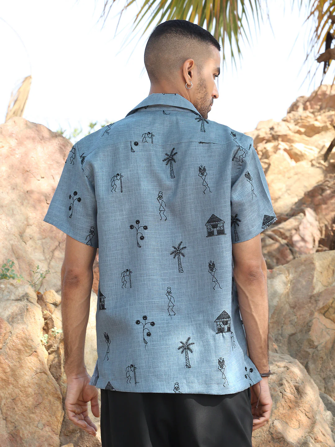 KRAFT INDIA Men Cotton Linen Cuban Collar Embroidered Tribal Designed Casual Shirt - Image 7