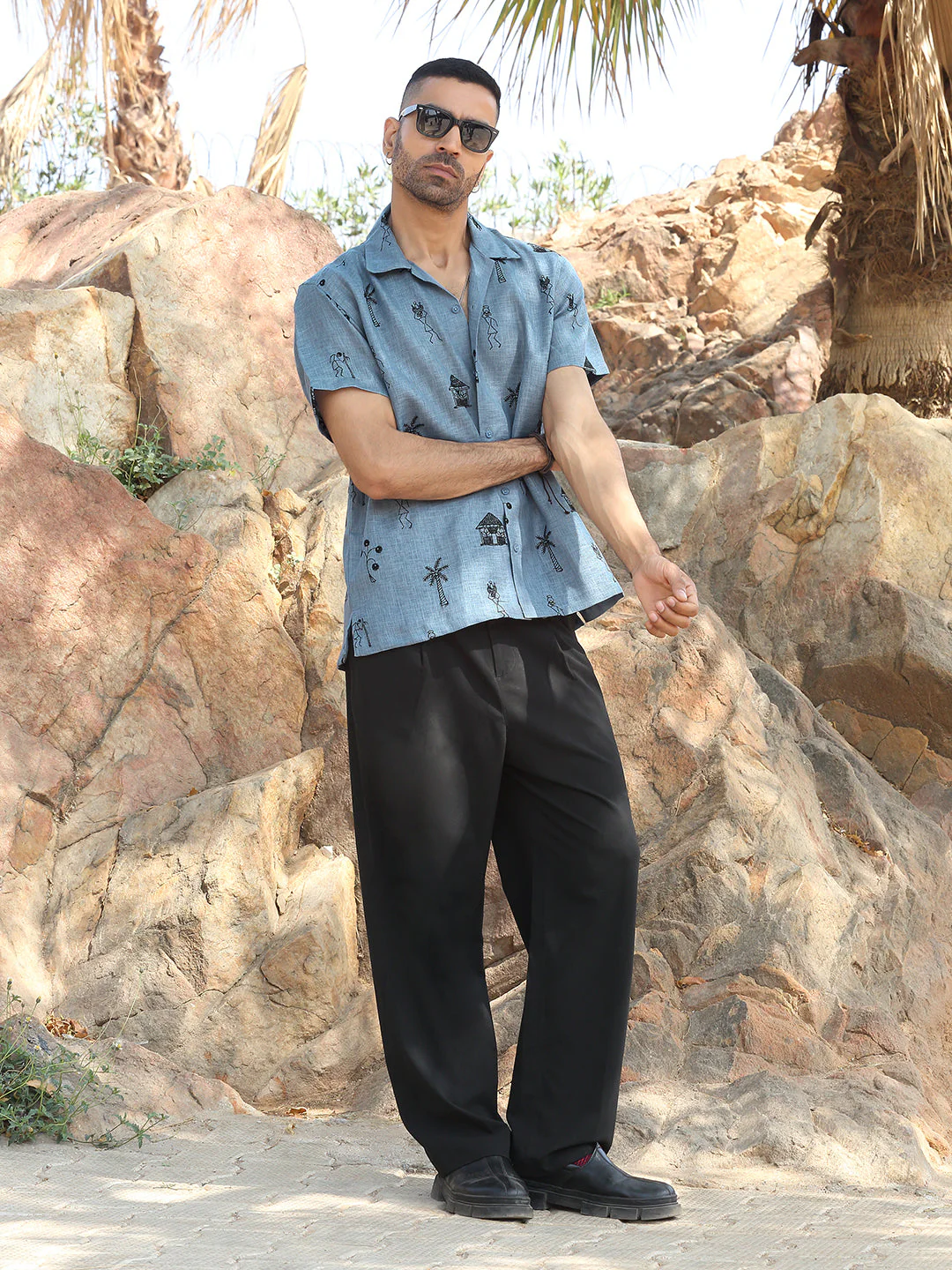 KRAFT INDIA Men Cotton Linen Cuban Collar Embroidered Tribal Designed Casual Shirt - Image 9