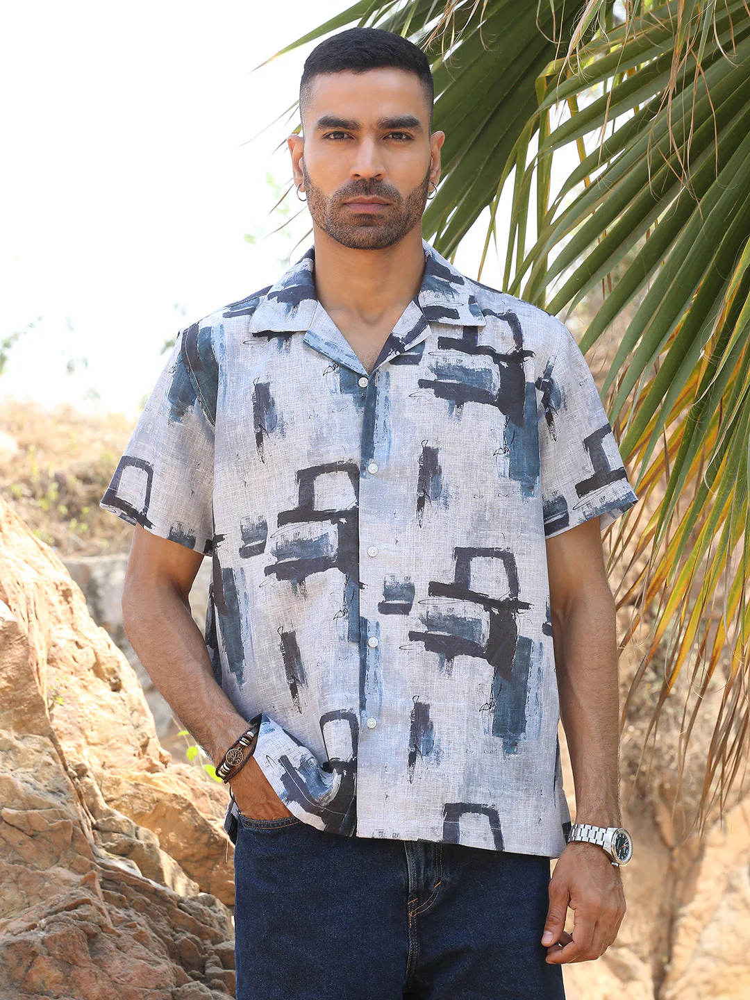 KRAFT INDIA Men Cotton Linen Cuban Collar Printed Casual Shirt - Image 11