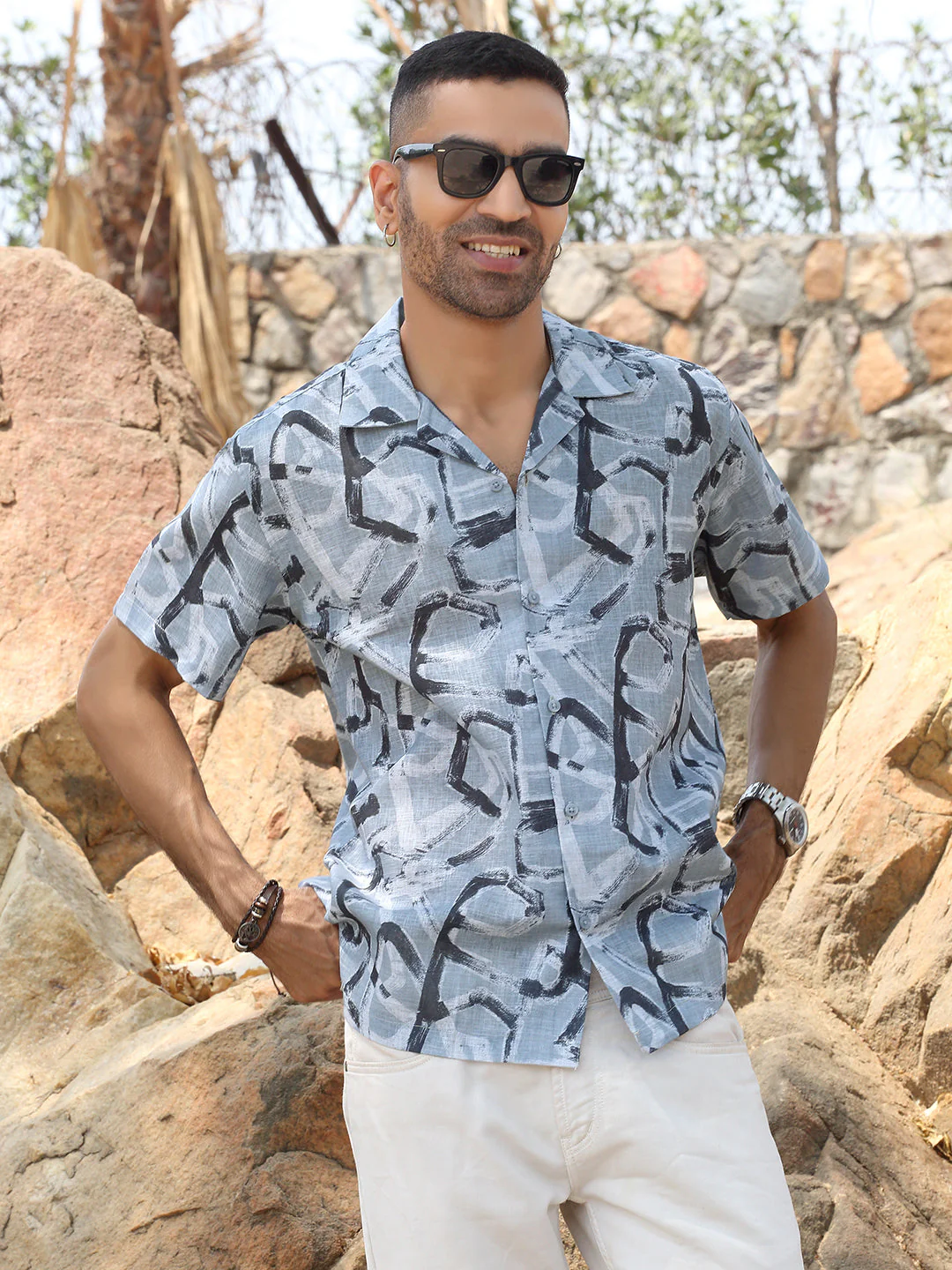 KRAFT INDIA Men Cotton Linen Cuban Collar Printed Casual Shirt - Image 20