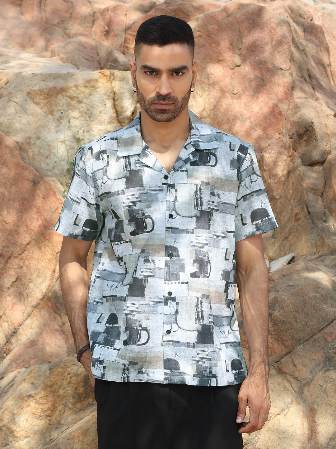 KRAFT INDIA Men Cotton Linen Cuban Collar Printed Casual Shirt - Image 21