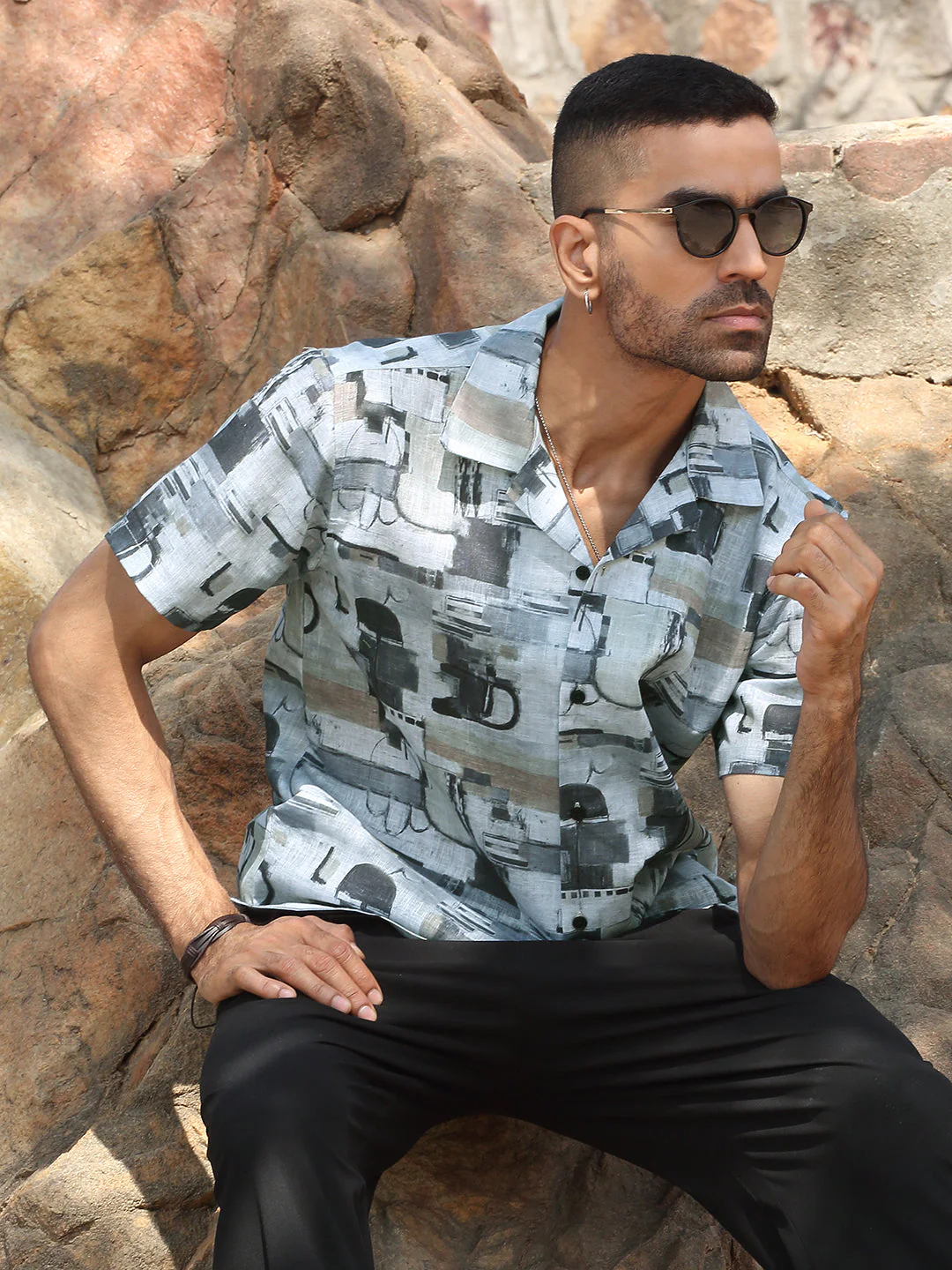 KRAFT INDIA Men Cotton Linen Cuban Collar Printed Casual Shirt - Image 25