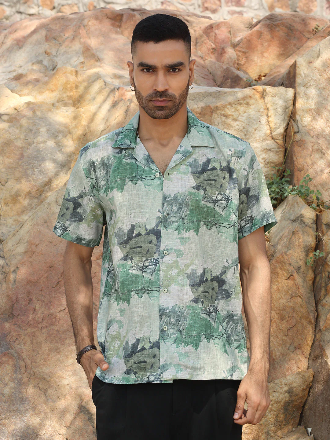 KRAFT INDIA Men Cotton Linen Cuban Collar Printed Casual Shirt - Image 6