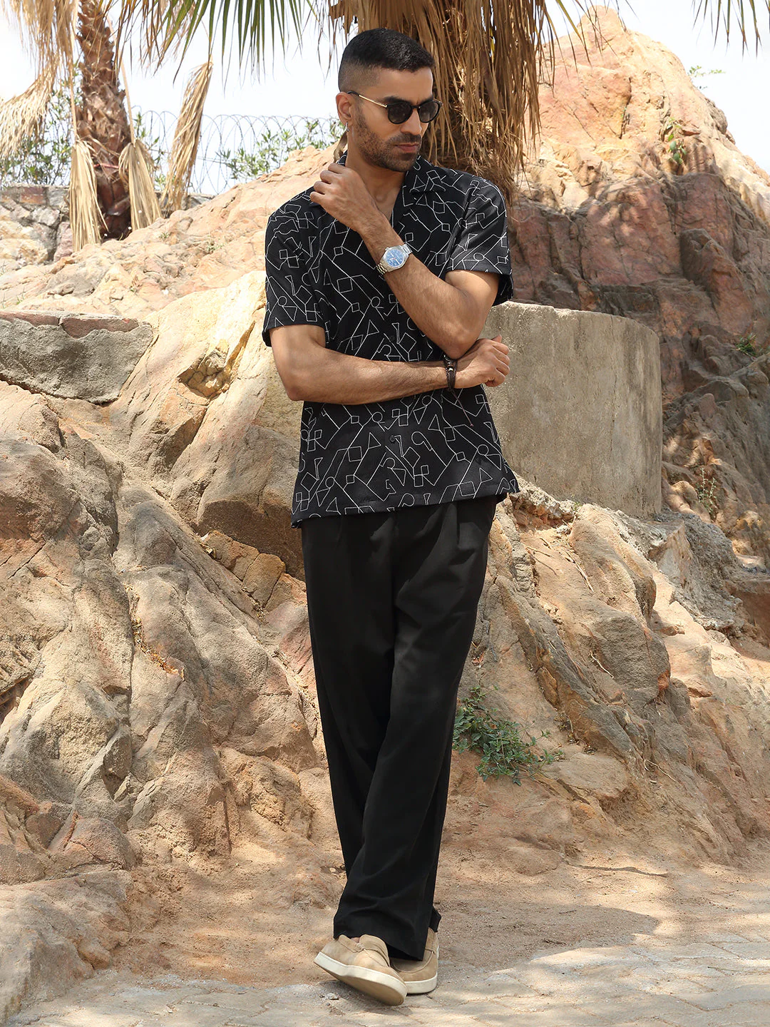 KRAFT INDIA Men Polyster Cuban Collar Geometric Embroidered Casual Shirt - Image 4