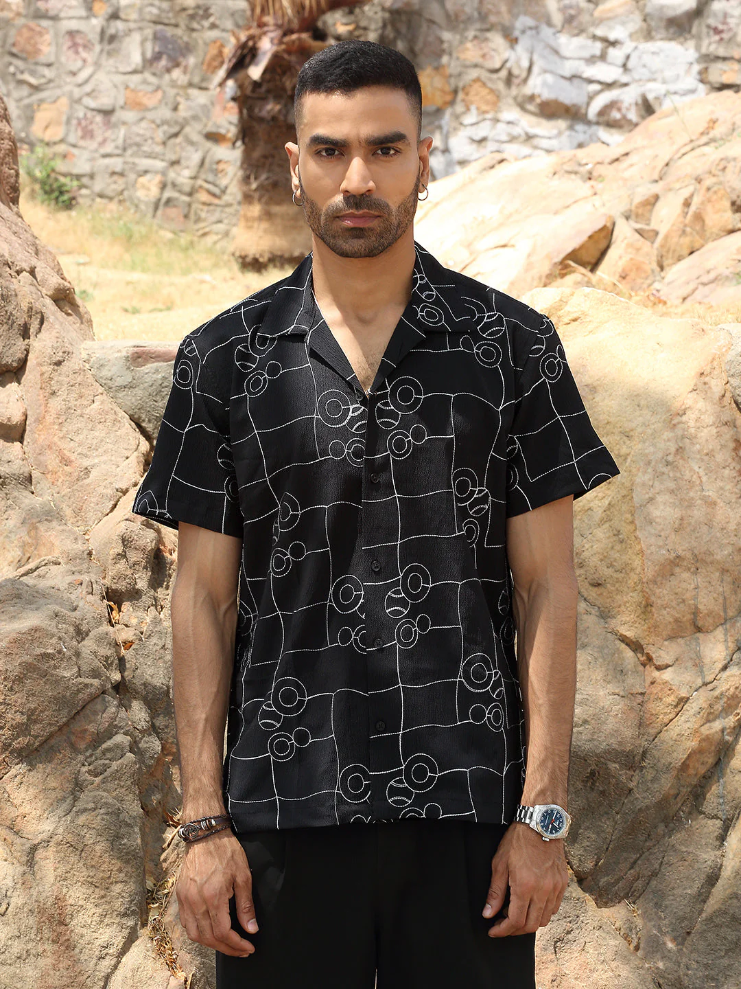 KRAFT INDIA Men Polyster Cuban Collar Geometric Embroidered Casual Shirt - Image 6