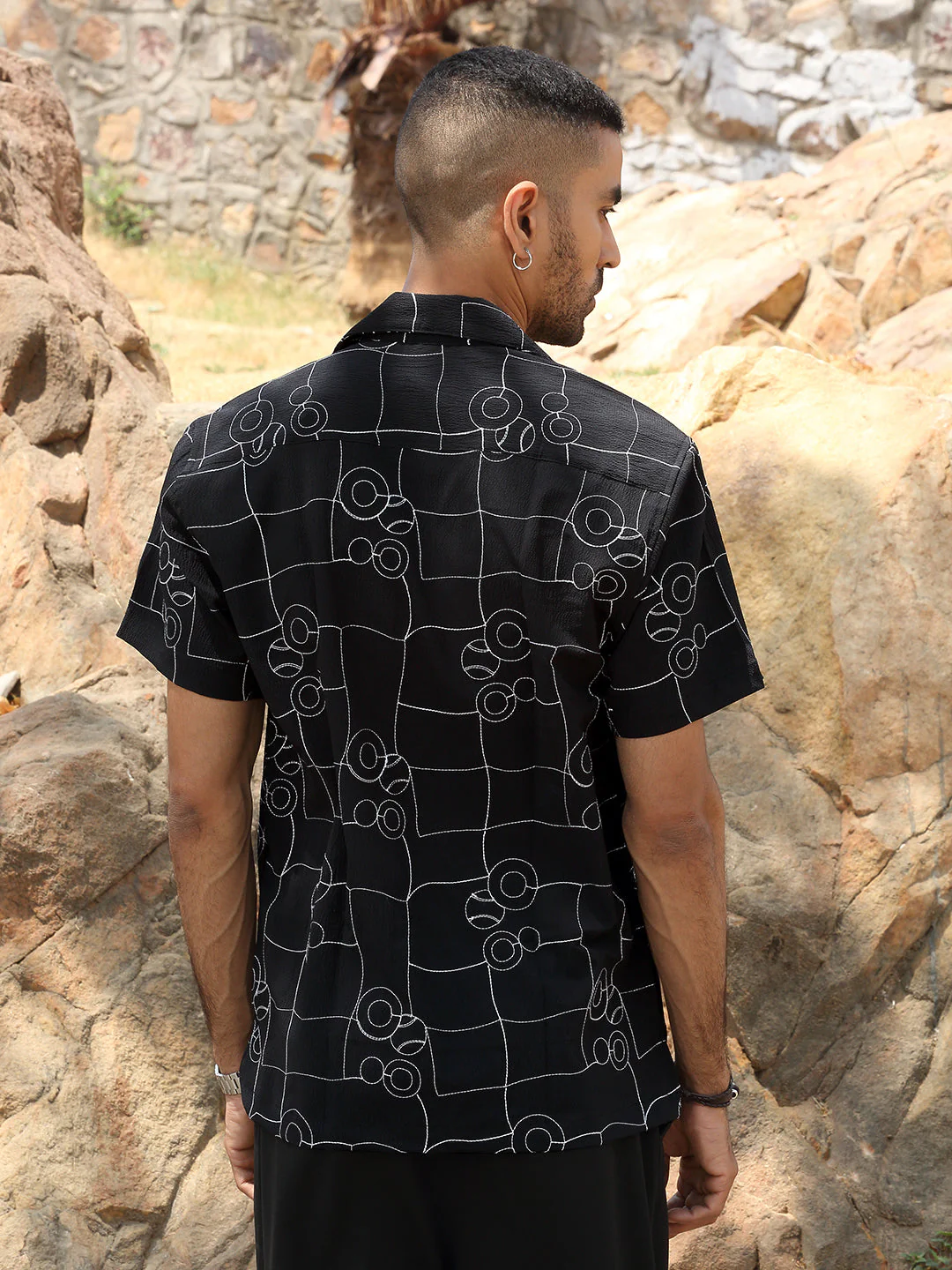 KRAFT INDIA Men Polyster Cuban Collar Geometric Embroidered Casual Shirt - Image 7