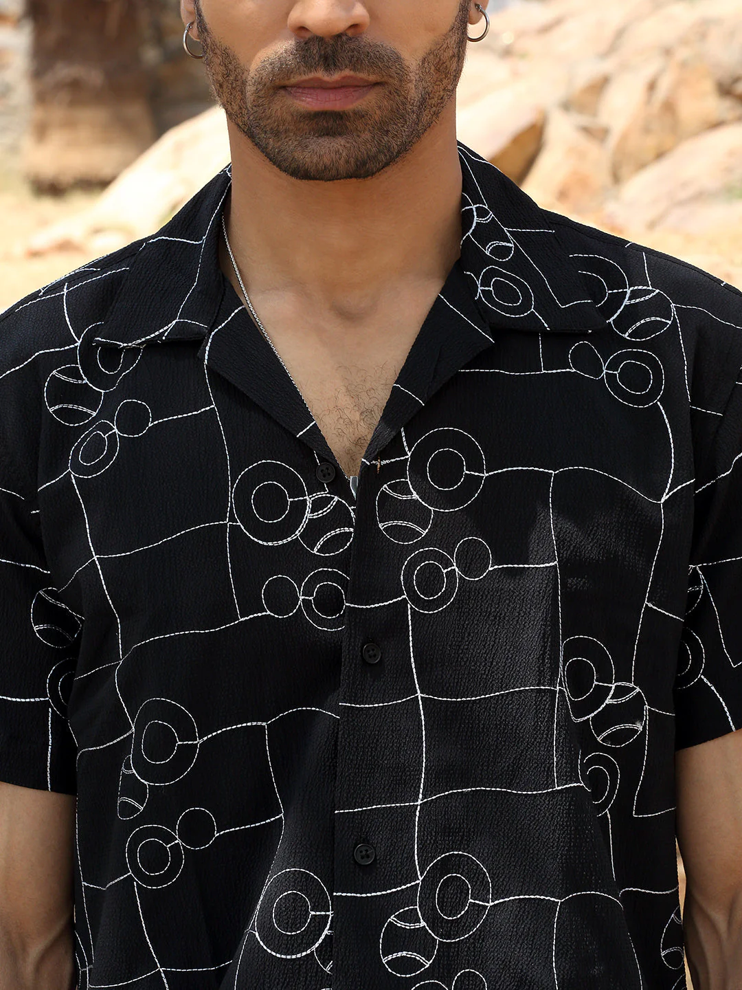 KRAFT INDIA Men Polyster Cuban Collar Geometric Embroidered Casual Shirt - Image 8