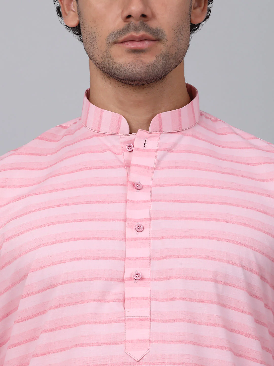 KRAFT INDIA Men Pure Cotton Striped Knee Length Kurta with White Elastic Waistband Pyjama Set - Image 13