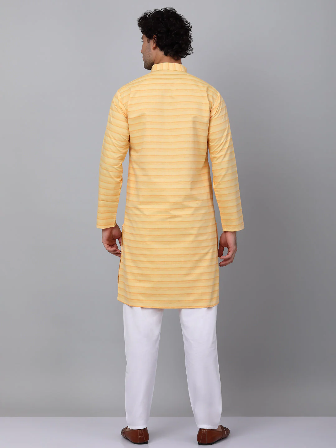 KRAFT INDIA Men Pure Cotton Striped Knee Length Kurta with White Elastic Waistband Pyjama Set - Image 17