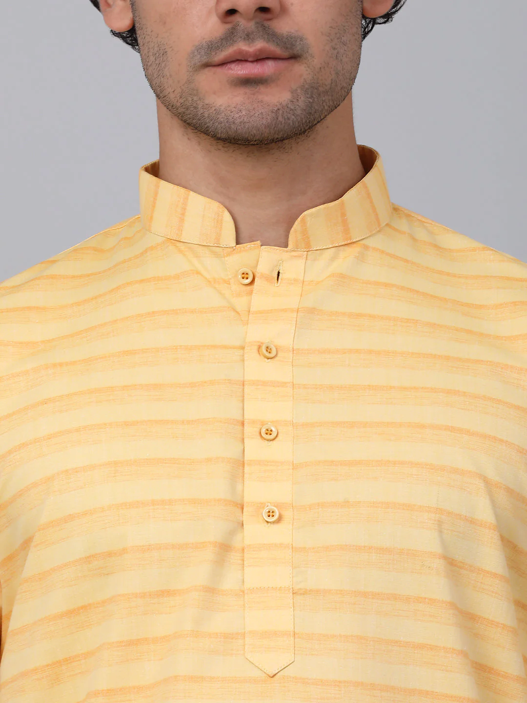 KRAFT INDIA Men Pure Cotton Striped Knee Length Kurta with White Elastic Waistband Pyjama Set - Image 18