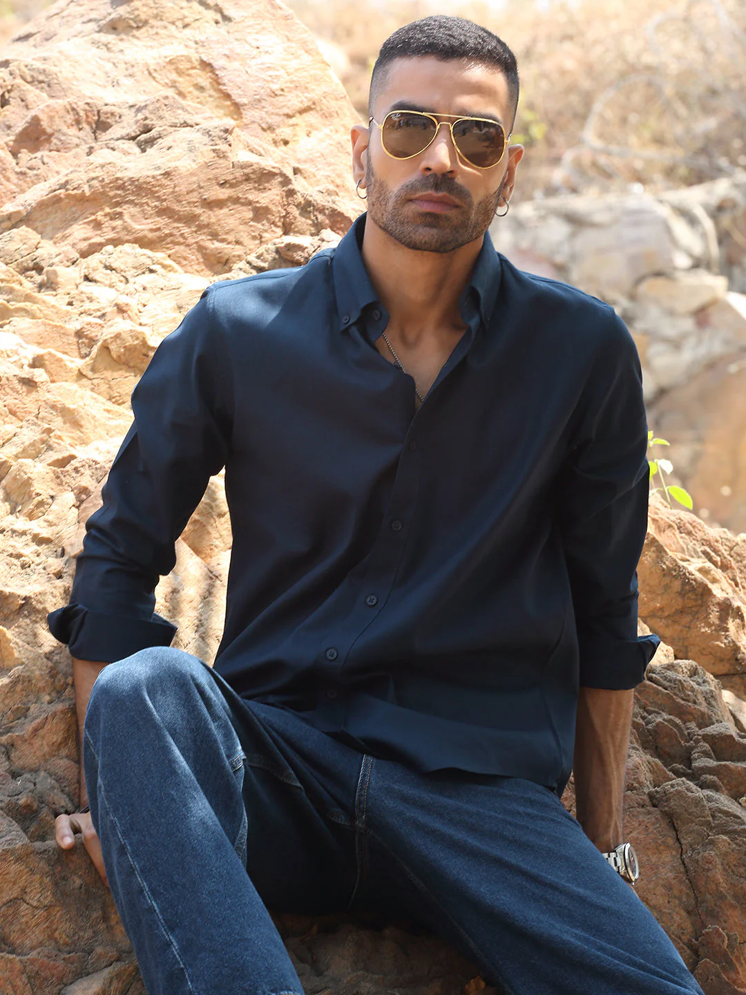 KRAFT INDIA Men Twill Cotton Solid Button-Down Collar Casual Shirt - Image 25