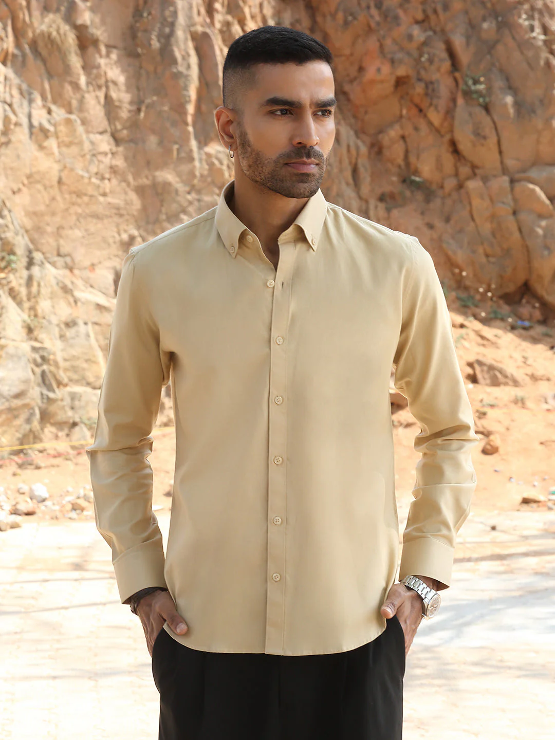 KRAFT INDIA Men Twill Cotton Solid Button-Down Collar Casual Shirt - Image 72